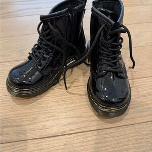 Dr Martens Air Wair Toddler Girls Black Coated Glitter Lace-Up Boots